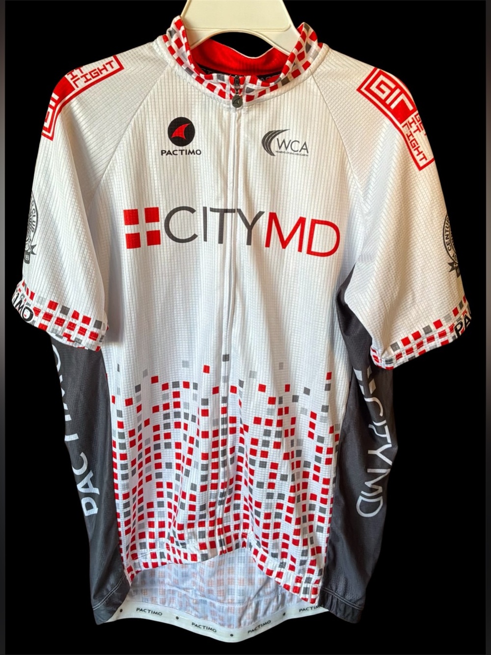 Pactimo CityMD Cycling Jersey Full Zip Pockets Short Sleeve XL White Red